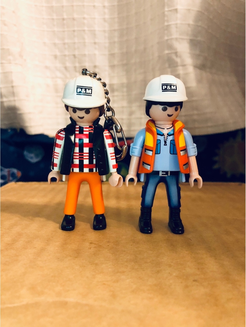 Vintage Playmobil P&M Construction Keychain 1990 + Worker 2014 Promo Lot HTF